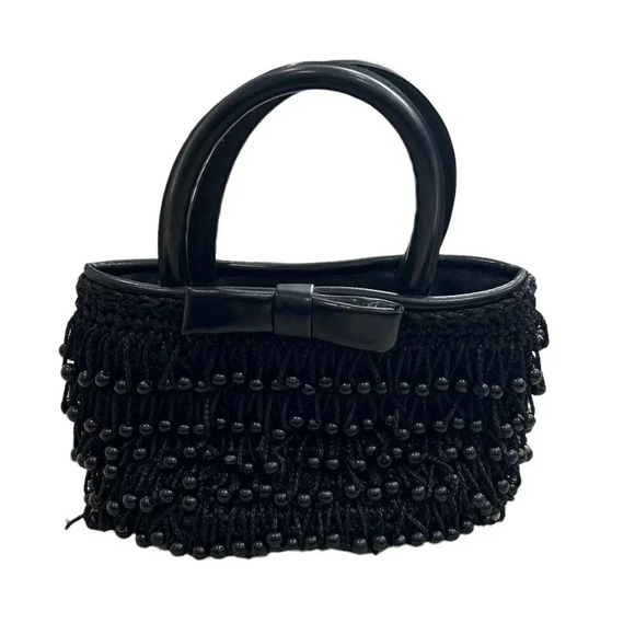 ADG Black Beaded Bow Satchel Bag - Picture 1 of 4